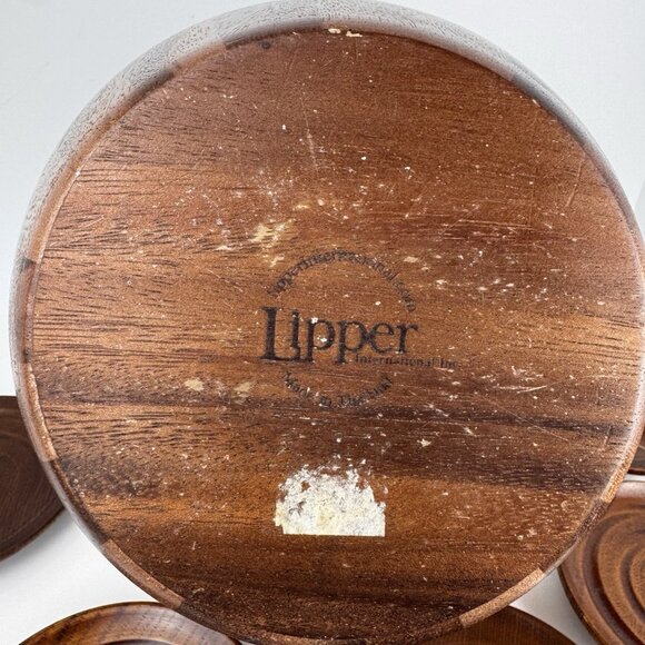 Lipper International Inc. Acacia Wave Large Wooden Salad Bowl & Saucer Plates - Picture 8 of 10